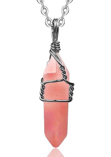 Doğal Pembe Gül Kuvars Taşı Kolye