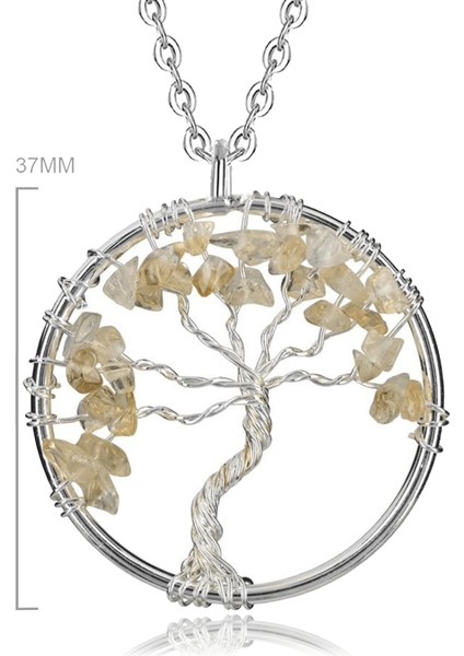Doğal Sitrin Taşı Hayat Ağacı Kolye