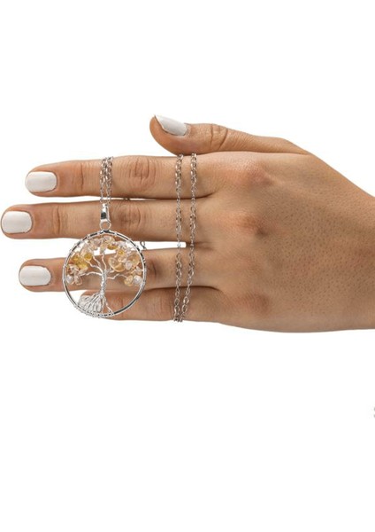Doğal Sitrin Taşı Hayat Ağacı Kolye fırsatları