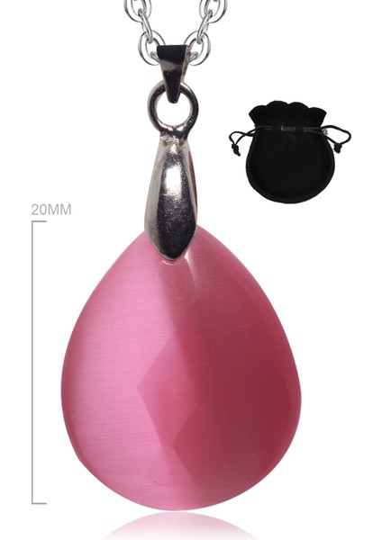 Fasetli Doğal Pembe Kuvars Taşı Kolye