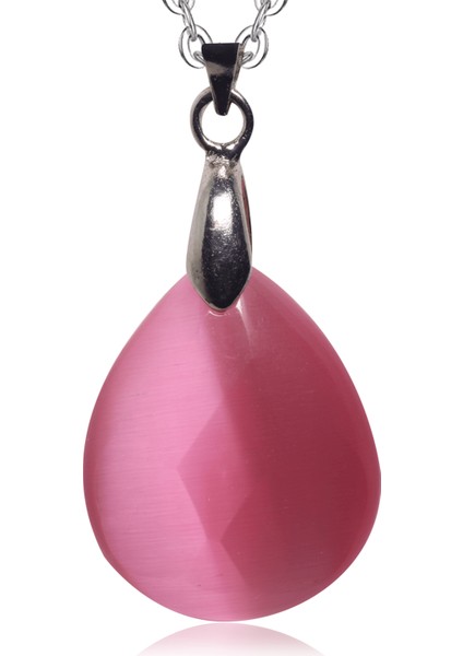 Fasetli Doğal Pembe Kuvars Taşı Kolye