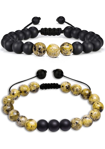 Doğal Sarı Varisit Oniks Taşı Doğal Taş Bileklik Seti