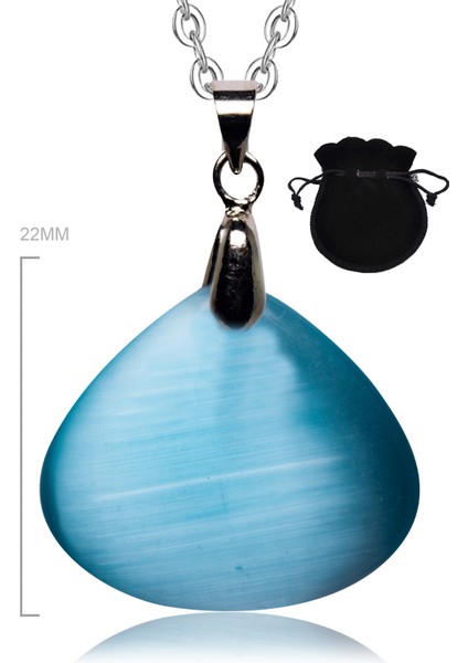 Doğal Mavi Akik Taşı Kolye