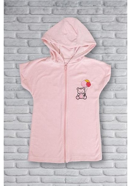 Pamuk Kapşonlu ve Fermuarlı Panço 2-3 Yaş - Pink Bear