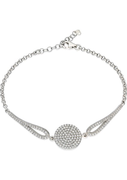 Gümüş Rodyumlu Zirkon Taşlı Yuvarlak Bileklik