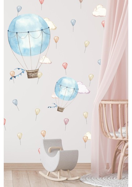 Soft Renklerde Uçan Balonlar Seti Çocuk Bebek Odası Sticker Seti