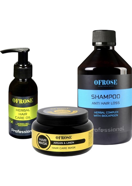 Şampaun 400ML + Argan + Linen Saç Bakım Maskes 250ML + Bitkisel Saç Bakım Yağı 90ML