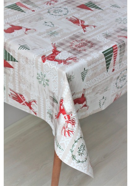 Elyaf Astarlı Silinebilir Pvc Muşamba Masa Örtüsü Noel Geyik modelleri