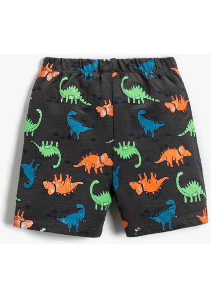 Erkek Bebek Dinozor Baskılı Belden Bağlamalı Şort Pamuklu fiyatları