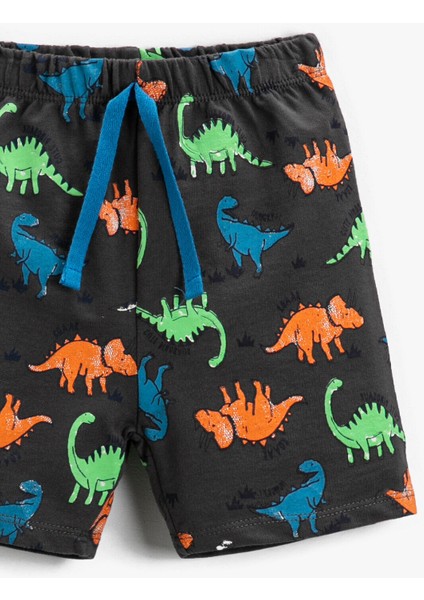 Erkek Bebek Dinozor Baskılı Belden Bağlamalı Şort Pamuklu modelleri