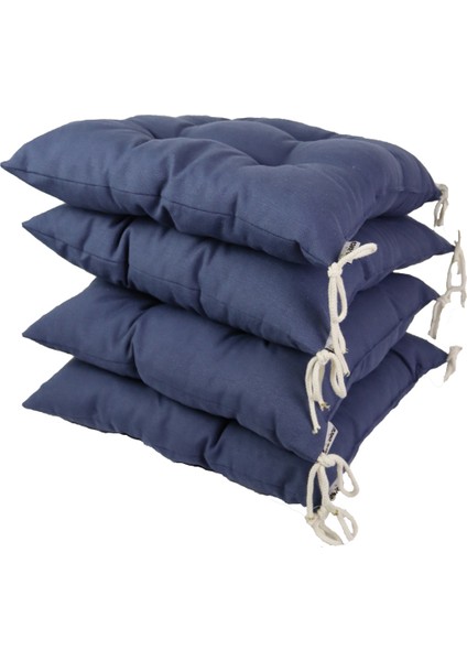 Lacivert Duck Keten 4'lü Set Sandalye Minderi