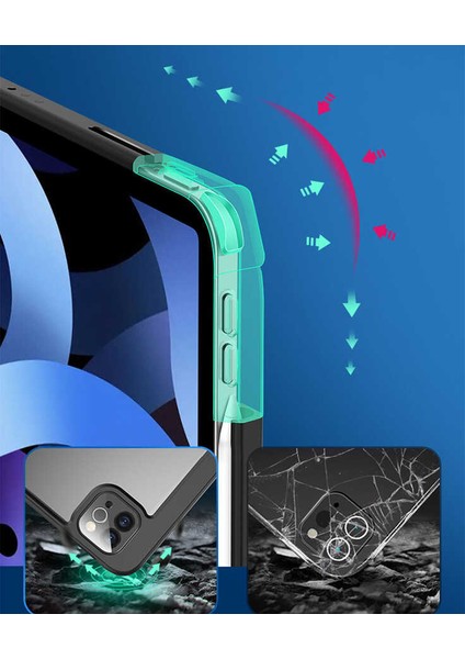 Apple iPad 10.2 2021 (9.nesil) Uyumlu Moduler Yapılı Kalem Yuvalı Arkası Şeffaf Standlı Tablet Kılıfı