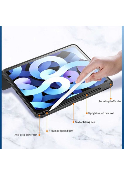 Apple iPad 10.2 2020 (8.nesil) Uyumlu Moduler Yapılı Kalem Yuvalı Arkası Şeffaf Standlı Tablet Kılıfı