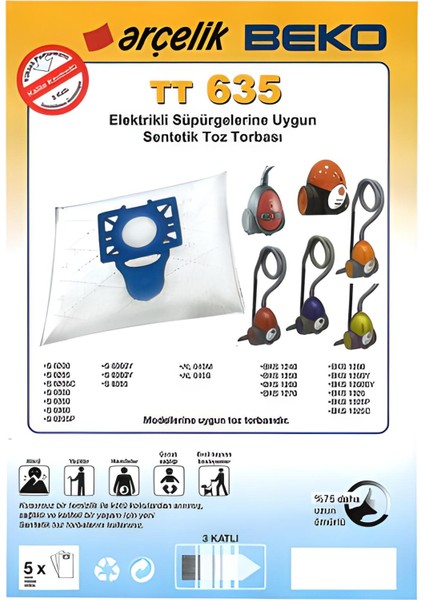Beko Bks 1325 C Süpürge Bez Torba (20 Adet)+Motor Koruma Filtresi