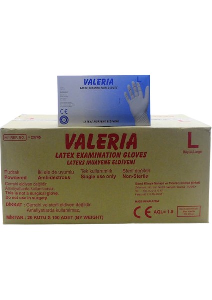Lateks Pudralı Eldiven Large 100'LÜ x 20 Paket