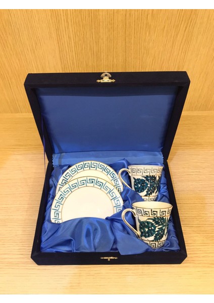 El Dekoru 2 Kişilik Türk Kahve Fincan Takımı Altın Yaldızlı Kadife Kutulu