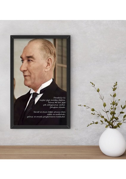 Bk Gift Atatürk Temalı Dekoratif Ahşap Siyah Çerçeveli Tablo-43