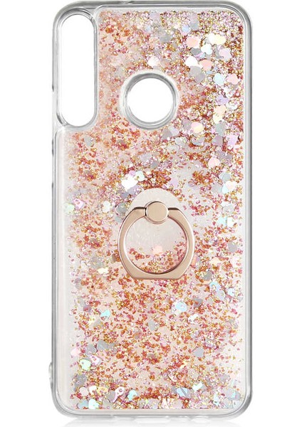 Huawei P40 Lite E Kılıf Içi Sıvılı Yüzüklü Kapak Gold