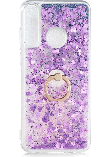 Huawei Y6P Kılıf Içi Sıvılı Yüzüklü Kapak Mor