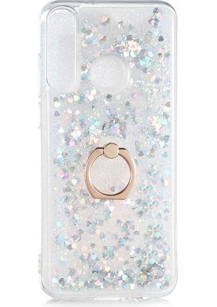 Huawei Y6P Kılıf Içi Sıvılı Yüzüklü Kapak Gümüş