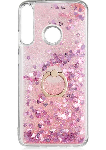 Huawei P40 Lite E Kılıf Içi Sıvılı Yüzüklü Kapak Pembe
