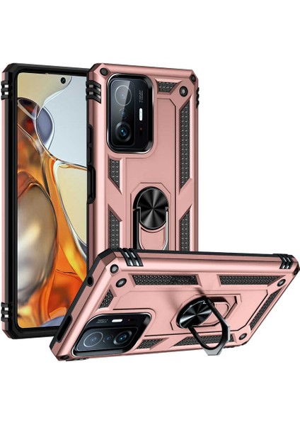 Xiaomi Mi 11T 5g Kılıf Yüzüklü Zırh Tank Vega Rose Gold