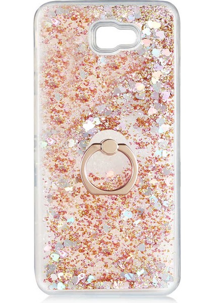 Samsung Galaxy J7 Prime Kılıf Içi Sıvılı Yüzüklü Kapak Gold
