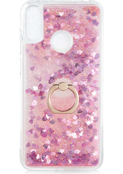 Huawei Y7 Prime 2019 Kılıf Içi Sıvılı Yüzüklü Kapak Pembe
