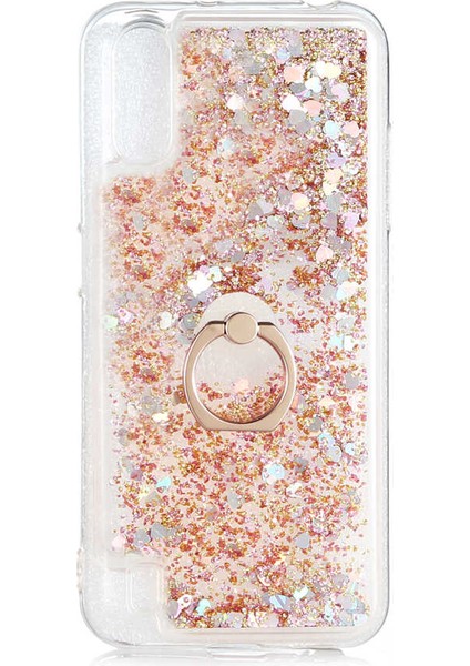 Samsung Galaxy A01 Kılıf Içi Sıvılı Yüzüklü Kapak Gold