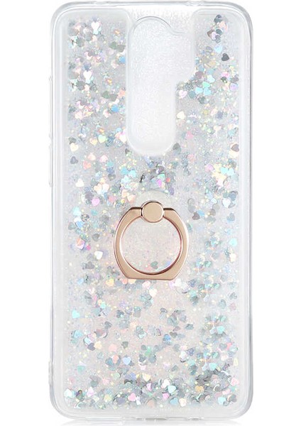 Xiaomi Redmi Note 8 Pro Kılıf Içi Sıvılı Yüzüklü Kapak Gümüş