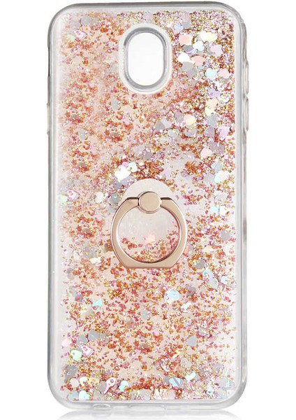 Samsung Galaxy J730 Pro Kılıf Içi Sıvılı Yüzüklü Kapak Gold