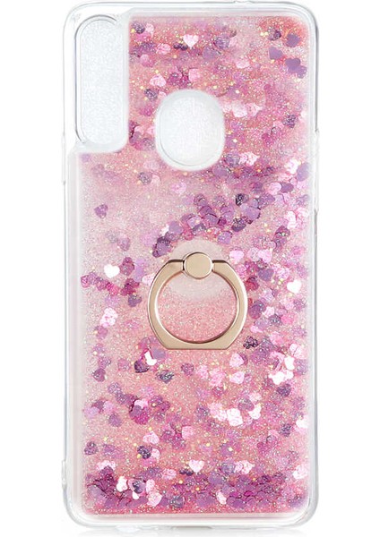 Samsung Galaxy A20S Kılıf Içi Sıvılı Yüzüklü Kapak Pembe