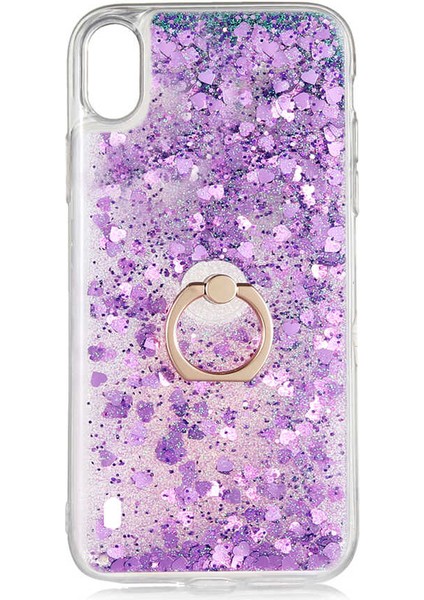 Samsung Galaxy A10 Kılıf Içi Sıvılı Yüzüklü Kapak Mor