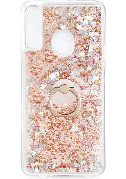 Samsung Galaxy A20S Kılıf Içi Sıvılı Yüzüklü Kapak Gold