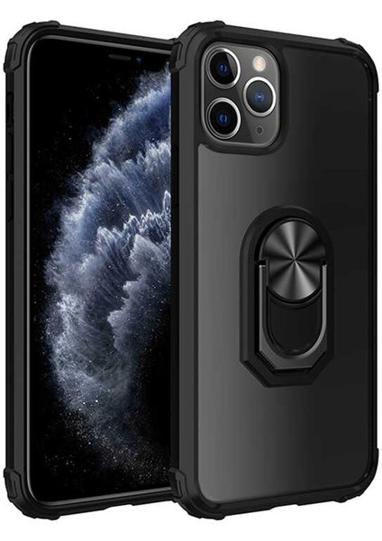 Apple iPhone 11 Pro Kılıf Şeffaf Sararmaz Yüzüklü Mola Kapak Siyah