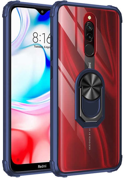 Xiaomi Redmi 8A Kılıf Şeffaf Sararmaz Yüzüklü Mola Kapak Lacivert