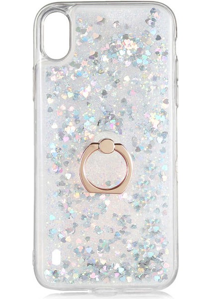 Samsung Galaxy A10 Kılıf Içi Sıvılı Yüzüklü Kapak Gümüş