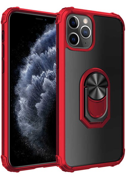 Apple iPhone 11 Pro Max Kılıf Şeffaf Sararmaz Yüzüklü Mola Kapak Kırmızı