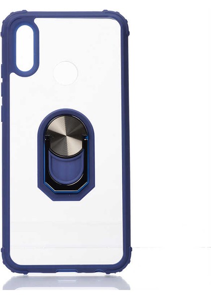 Huawei P Smart 2019 Kılıf Şeffaf Sararmaz Yüzüklü Mola Kapak Lacivert