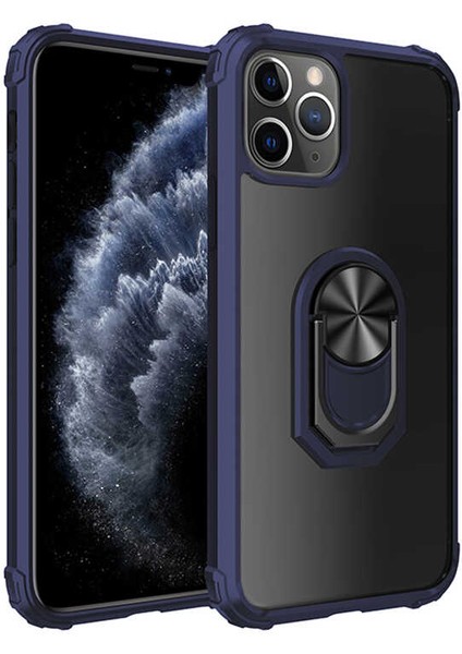 Apple iPhone 11 Pro Max Kılıf Şeffaf Sararmaz Yüzüklü Mola Kapak Lacivert