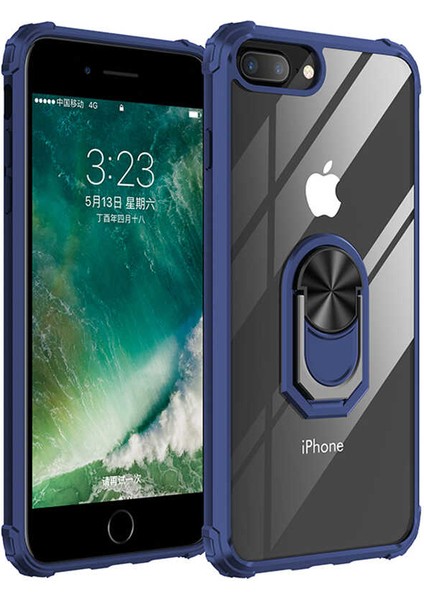 Apple iPhone 7 Plus Kılıf Şeffaf Sararmaz Yüzüklü Mola Kapak Lacivert