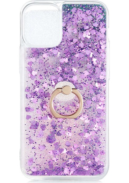 Apple iPhone 12 Mini Kılıf Içi Sıvılı Yüzüklü Kapak Mor
