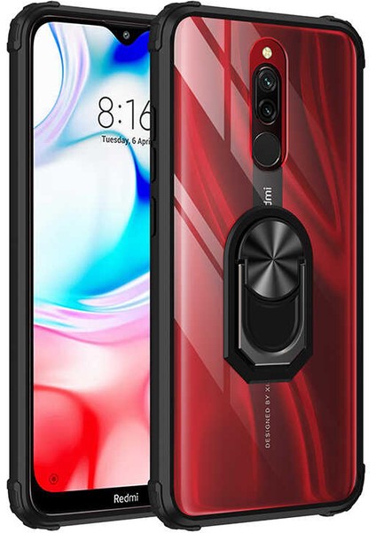 Xiaomi Redmi 8A Kılıf Şeffaf Sararmaz Yüzüklü Mola Kapak Siyah