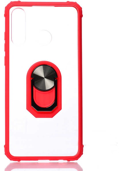 Huawei P30 Lite Kılıf Şeffaf Sararmaz Yüzüklü Mola Kapak Kırmızı