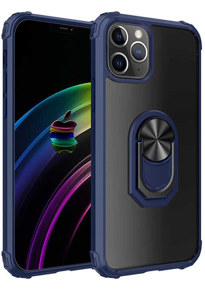 Apple iPhone 12 Pro Max Kılıf Şeffaf Sararmaz Yüzüklü Mola Kapak Lacivert