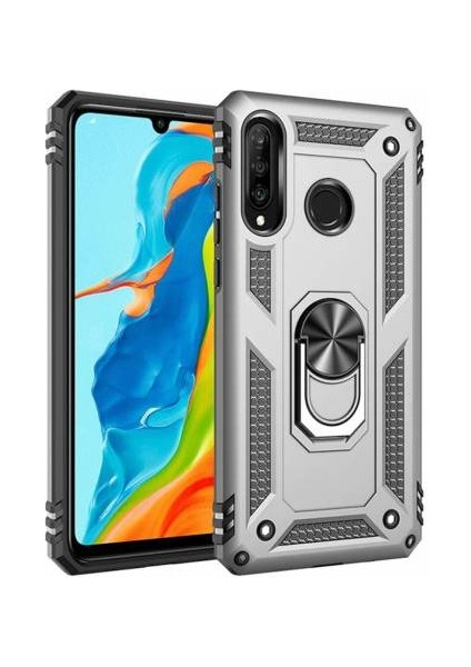 Xiaomi Redmi Note 8 Pro Yüzüklü Standlı 360° Dönebilen Zore Vega Tank Kılıf. Gri