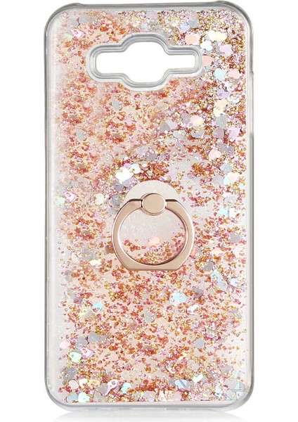 Samsung Galaxy J7 Kılıf Içi Sıvılı Yüzüklü Kapak Gold