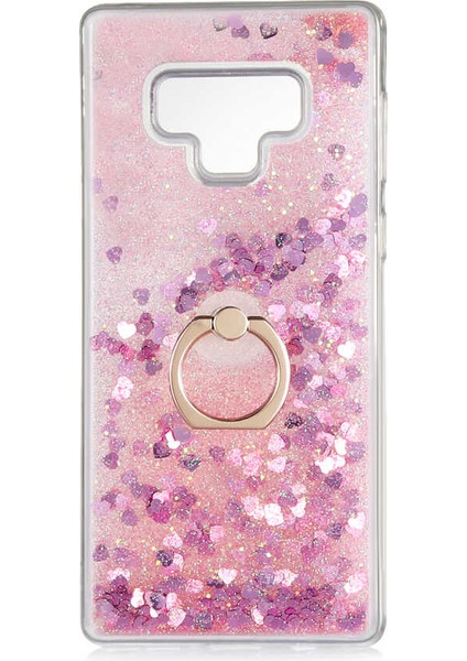Samsung Galaxy Note 9 Kılıf Içi Sıvılı Yüzüklü Kapak Pembe