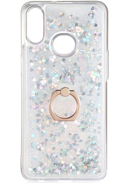 Samsung Galaxy A10S Kılıf Içi Sıvılı Yüzüklü Kapak Gümüş