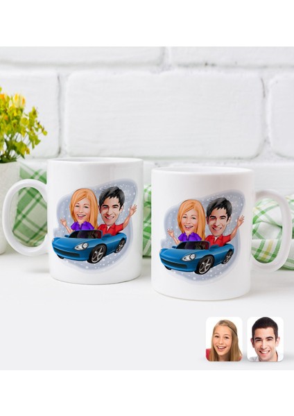 Kişiye Özel Sevgililer Karikatürlü Ikili Kupa Bardak-52